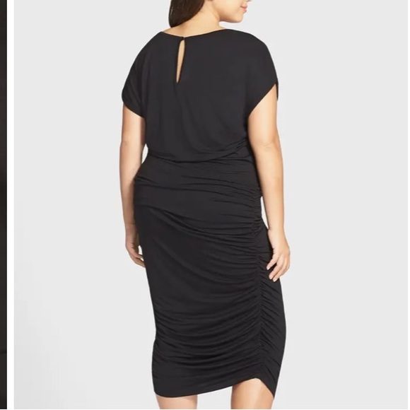 Vince Camuto women’s plus black white dot side ruched dress, stretch, size 2X - Picture 9 of 17